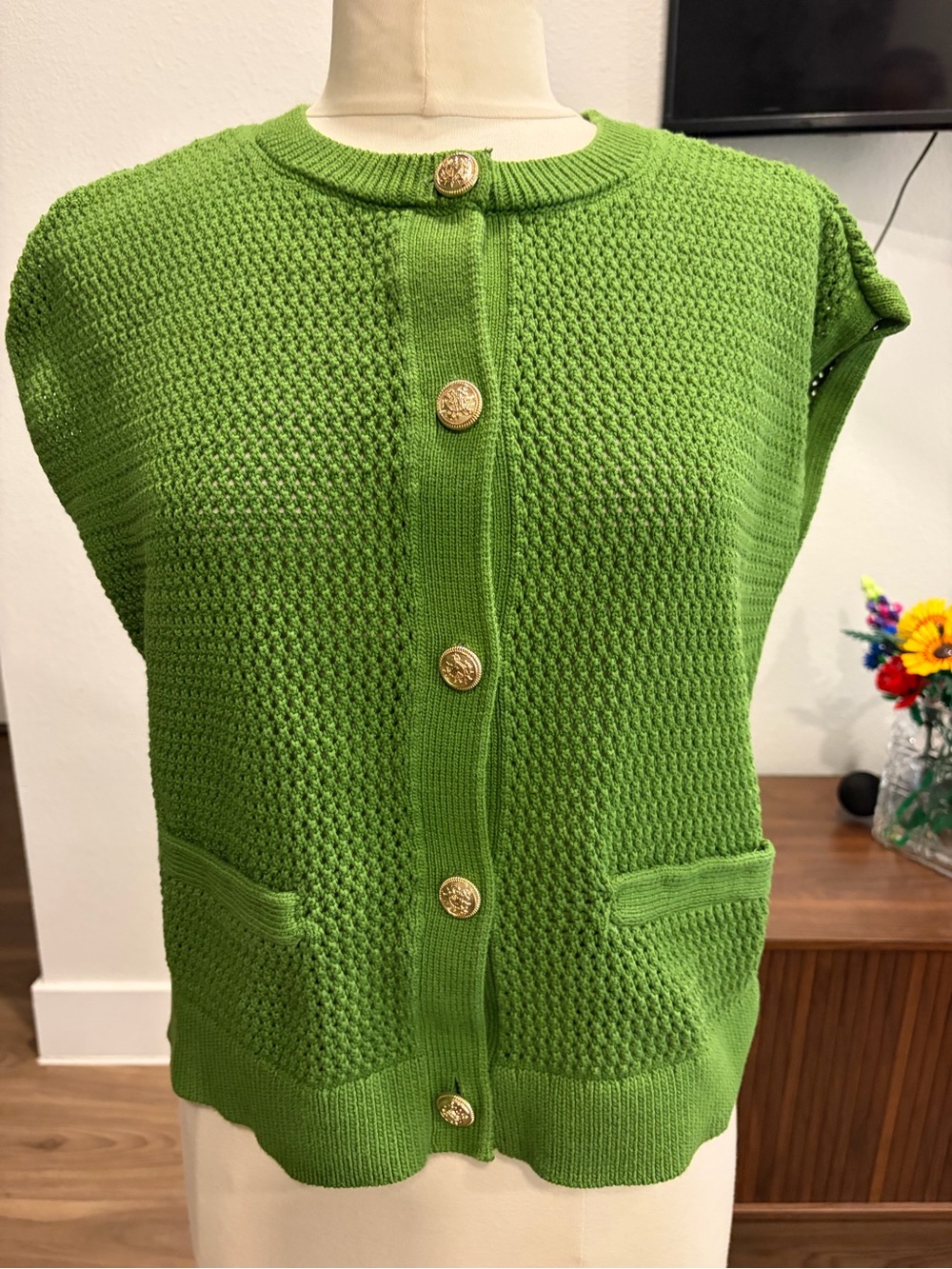 Talbots Green Knit Button-Front Women's Sweater Vest